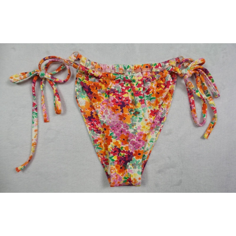 Rhythm Swimwear Womens Size S Orange Sierra Floral Tie Side Bikini Bottom NWT